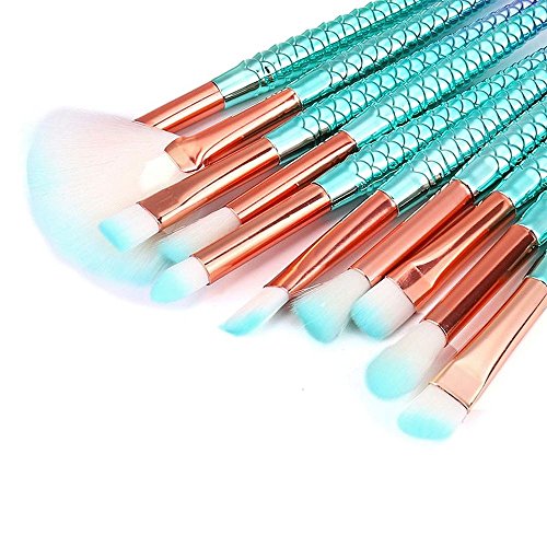 11pcs 3D Mermaid Makeup Brush Cosmetic Brushes Eyeshadow Eyeliner Blush Brushes - Drombeauty