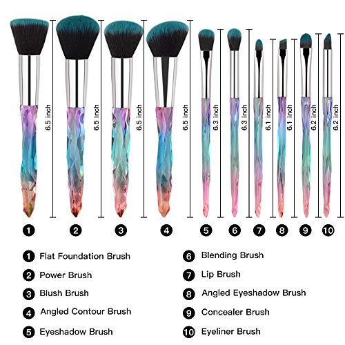 10pcs Makeup Brushes Crystal Handle - Drombeauty