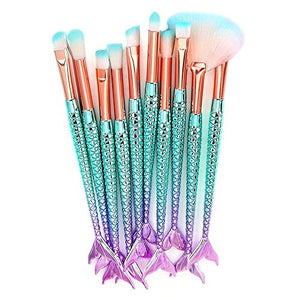 11pcs 3D Mermaid Makeup Brush Cosmetic Brushes Eyeshadow Eyeliner Blush Brushes - Drombeauty